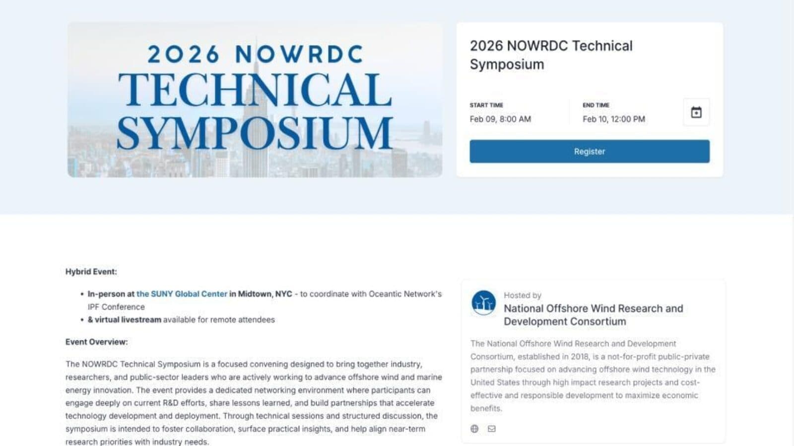 2026 National Offshore Wind Research and Development Consortium (NOWRDC) Technical Symposium